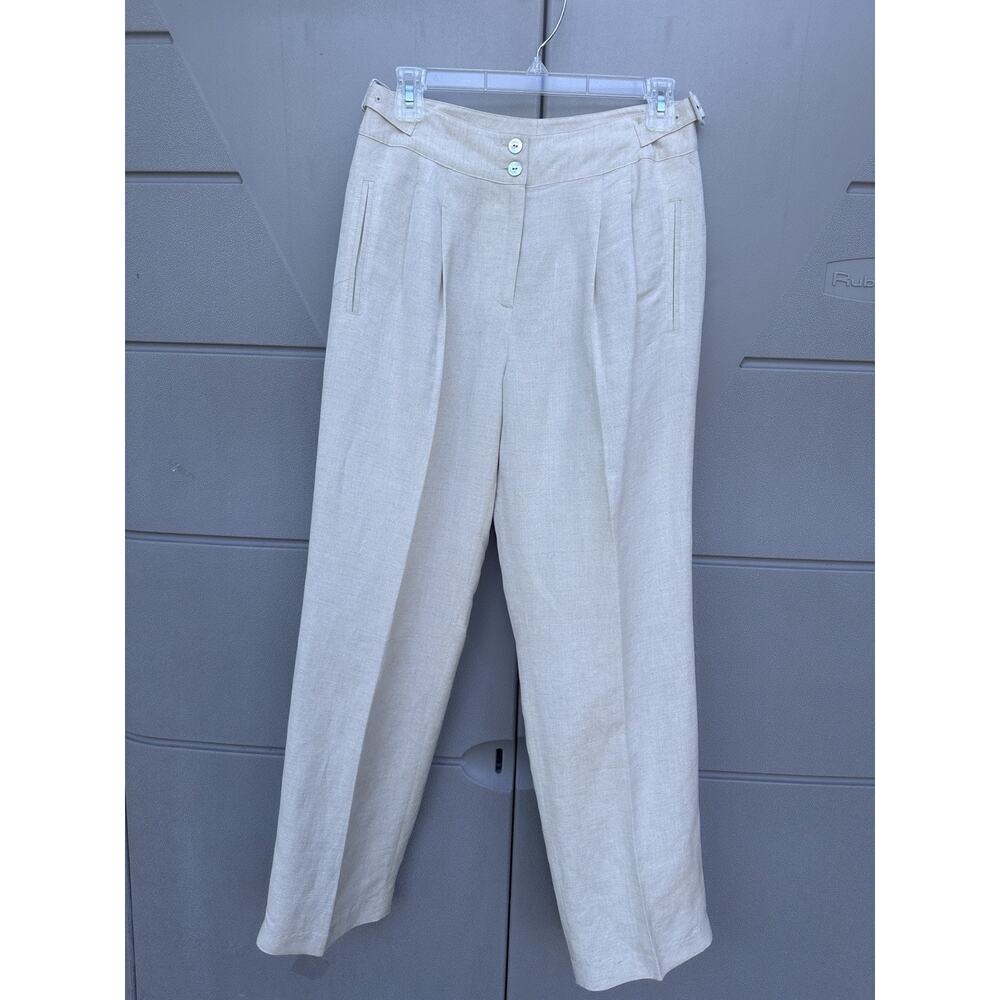 Together Linen Blend Pants Women Sz 6 Oatmeal High Rise Pleated Minimal Career - Picture 6 of 11